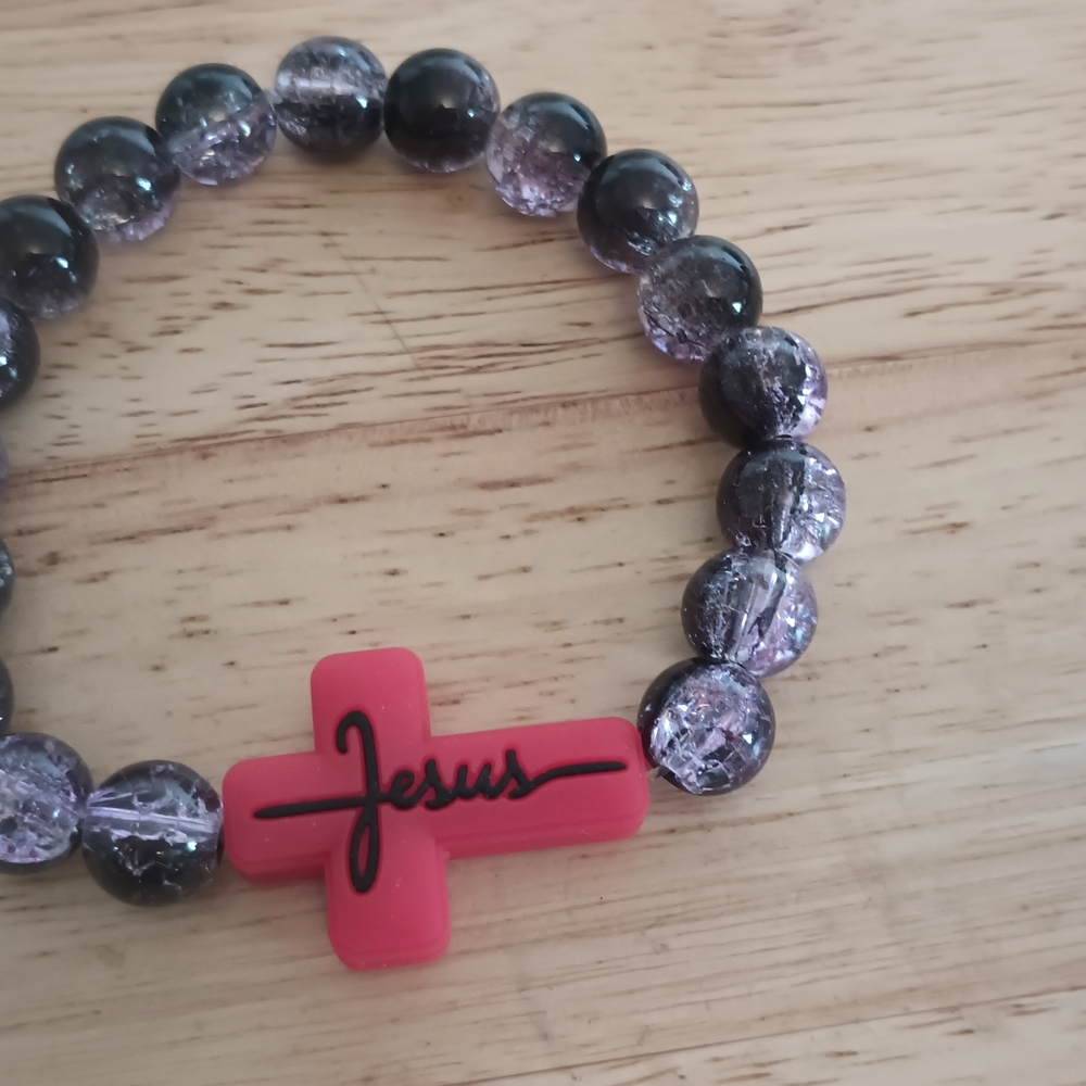 Red Jesus Cross Beaded Bracelet